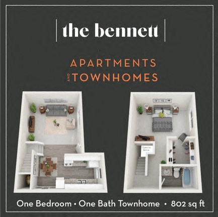Floor plan for 1 bed, 1 bath, 802 sqft